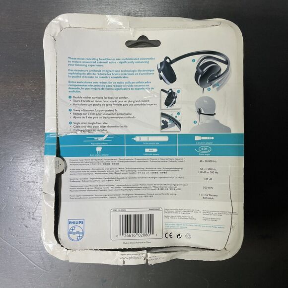 PHILIPS SHN5500 Active Noise Canceling Headphones New Open Box RARE NOB SHN 5500 - Picture 2 of 6
